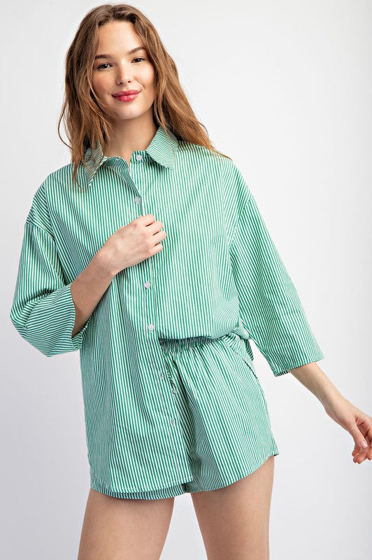 2pcs SET SOFT WOVEN STRIPE OVERSIZE SHIRT AND SHORT