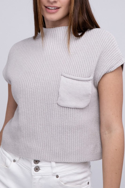 Mock Neck Short Sleeve Cropped Sweater - Next Pick Collection