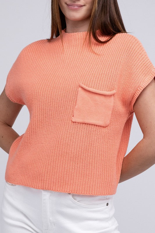 Mock Neck Short Sleeve Cropped Sweater - Next Pick Collection