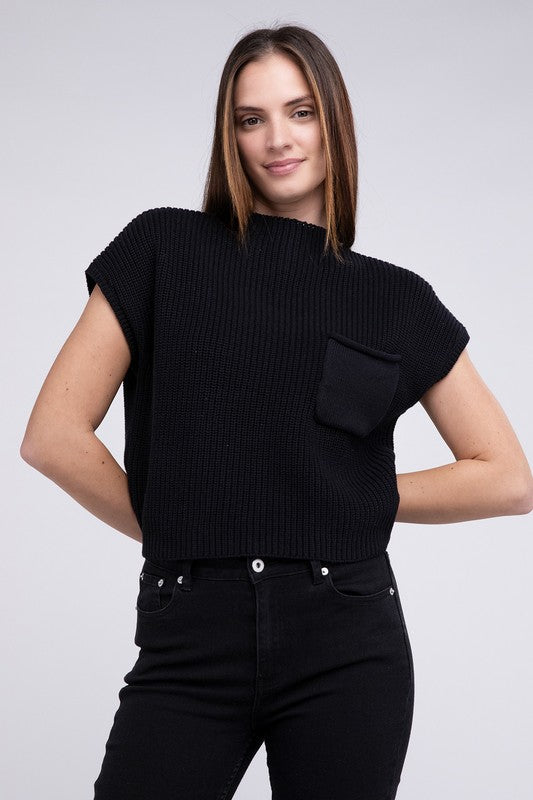 Mock Neck Short Sleeve Cropped Sweater - Next Pick Collection