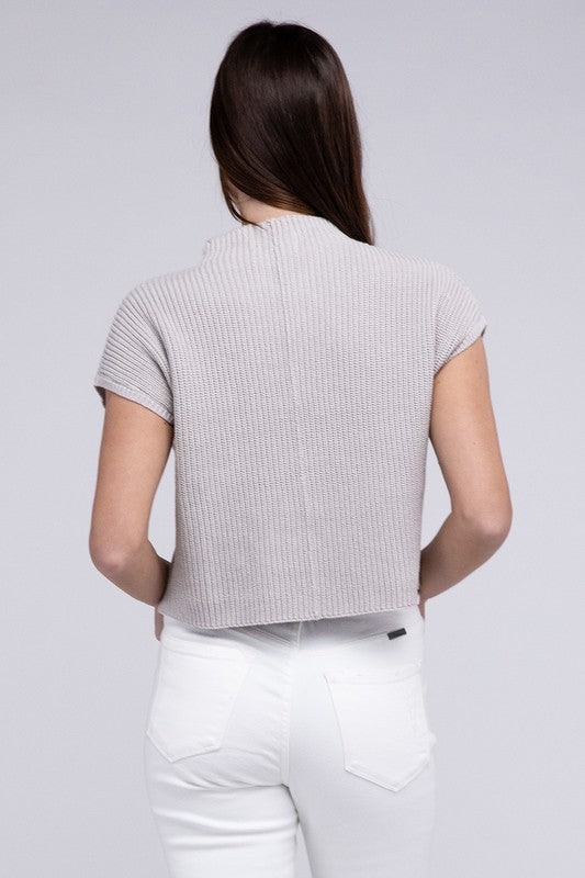 Mock Neck Short Sleeve Cropped Sweater - Next Pick Collection