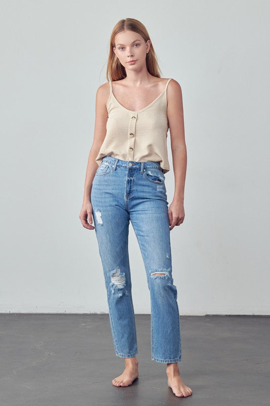 High Rise Distressed Straight Jeans - Next Pick Collection