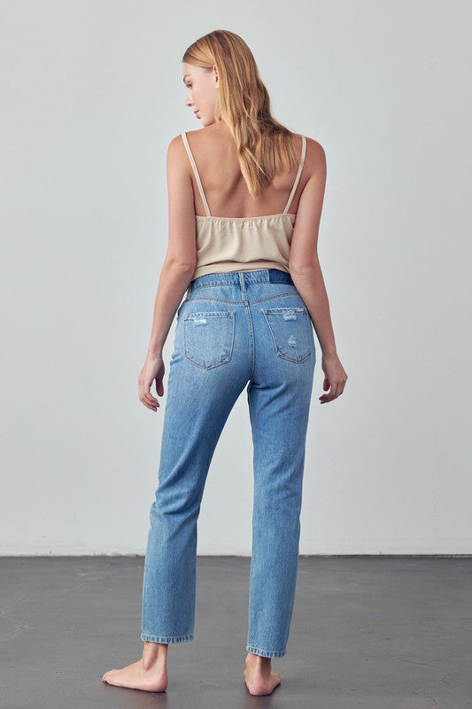 High Rise Distressed Straight Jeans - Next Pick Collection