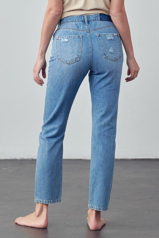 High Rise Distressed Straight Jeans - Next Pick Collection