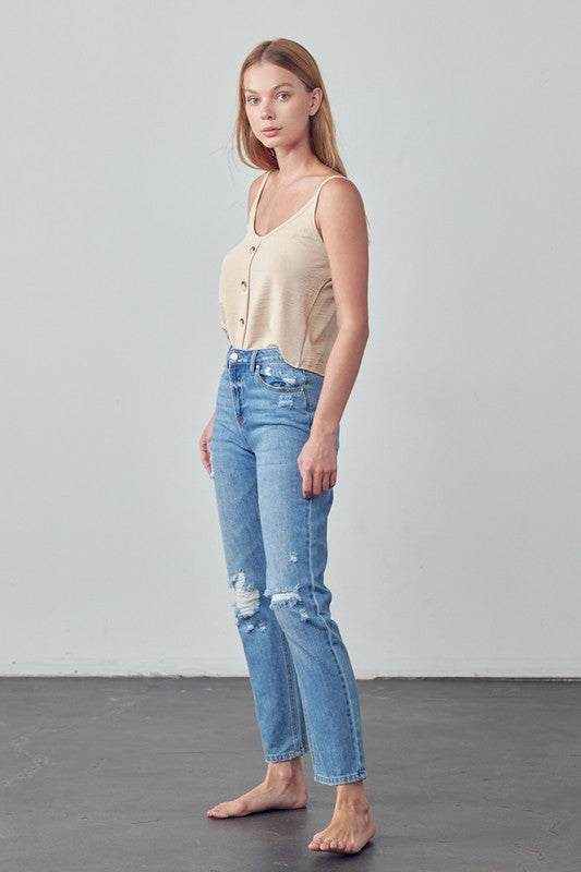 High Rise Distressed Straight Jeans - Next Pick Collection