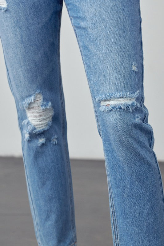 High Rise Distressed Straight Jeans - Next Pick Collection