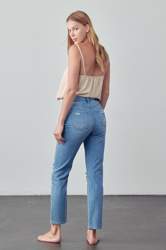 High Rise Distressed Straight Jeans - Next Pick Collection