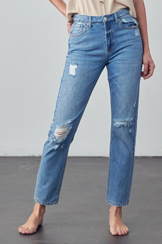 High Rise Distressed Straight Jeans - Next Pick Collection