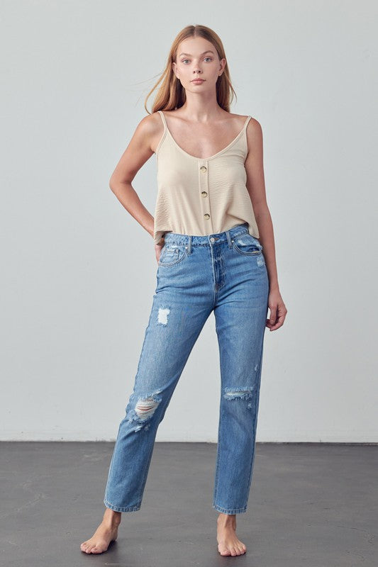 High Rise Distressed Straight Jeans - Next Pick Collection