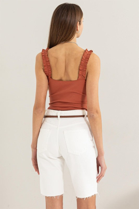 Ribbed Ruffle Strap Bodysuit - Next Pick Collection