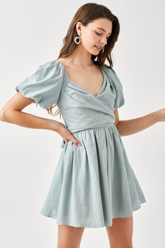 Cross Wrap Front Puff Sleeve Dress - Next Pick Collection