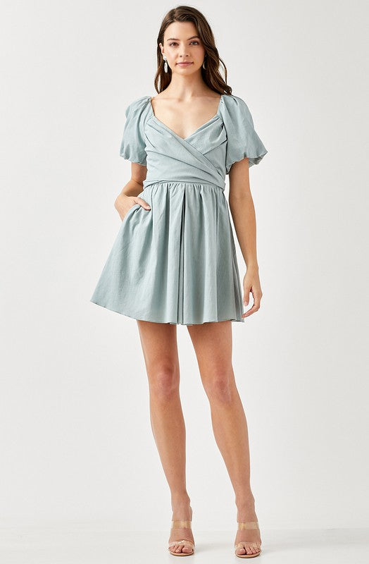 Cross Wrap Front Puff Sleeve Dress - Next Pick Collection