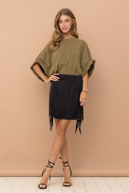 Studded Oversized High Low T Shirt