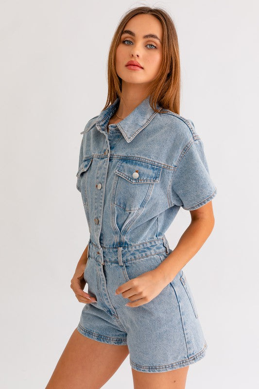 Short Sleeve Denim Romper - Next Pick Collection