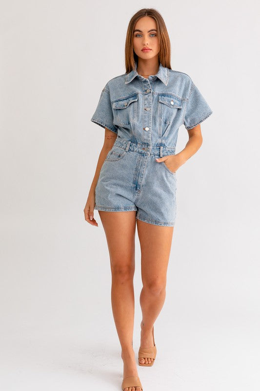 Short Sleeve Denim Romper - Next Pick Collection