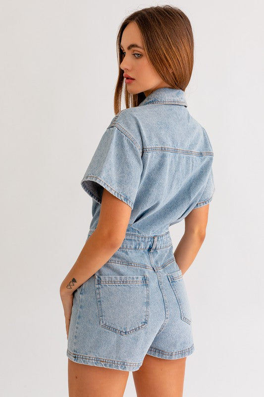 Short Sleeve Denim Romper - Next Pick Collection