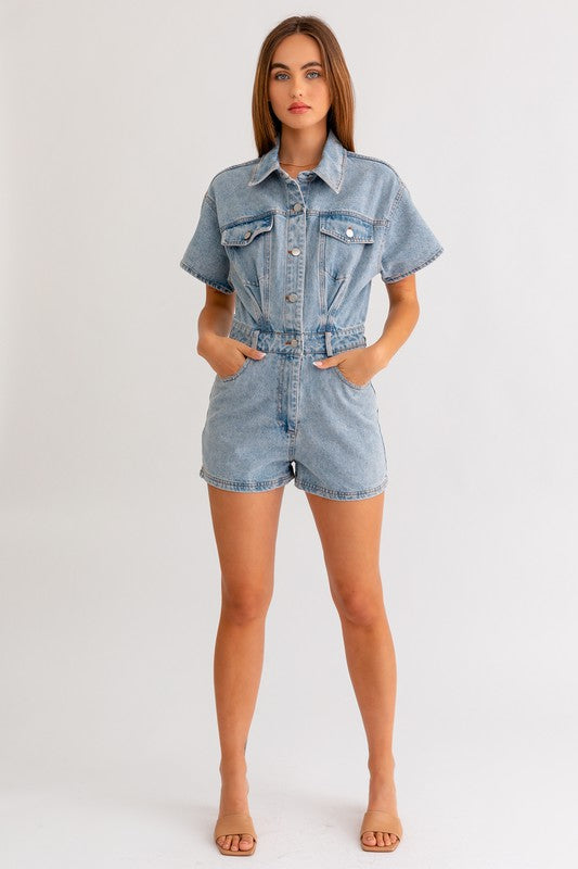 Short Sleeve Denim Romper - Next Pick Collection