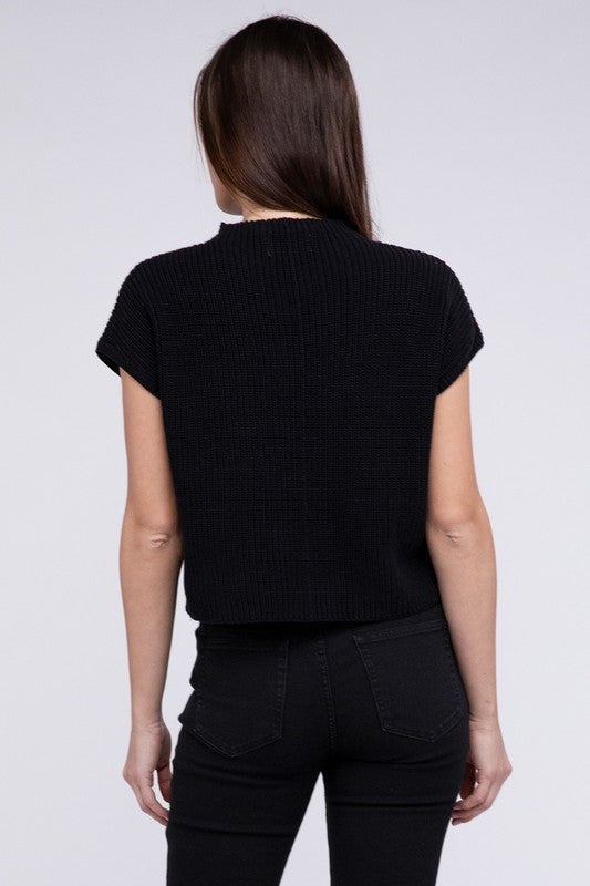 Mock Neck Short Sleeve Cropped Sweater - Next Pick Collection