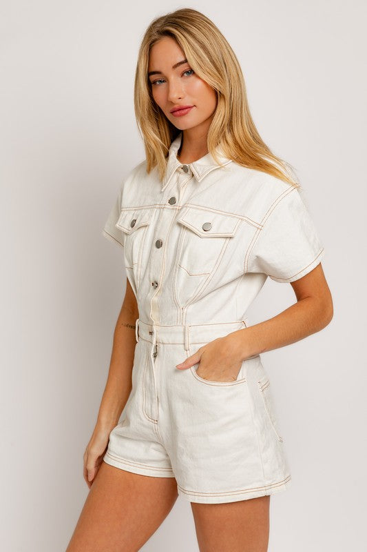 Short Sleeve Denim Romper - Next Pick Collection