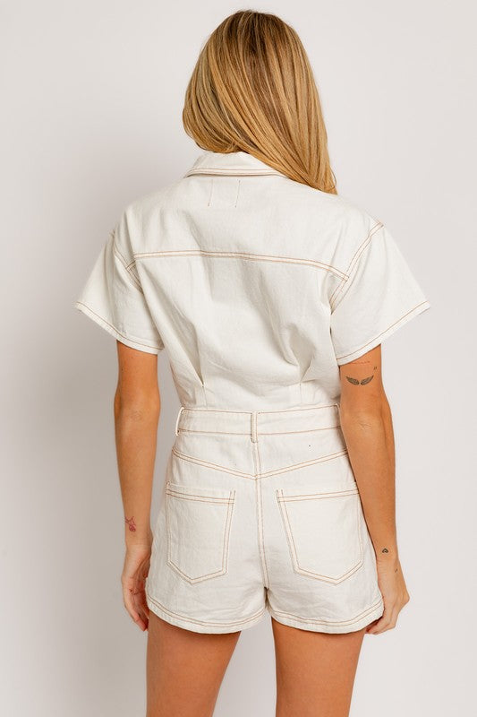 Short Sleeve Denim Romper - Next Pick Collection