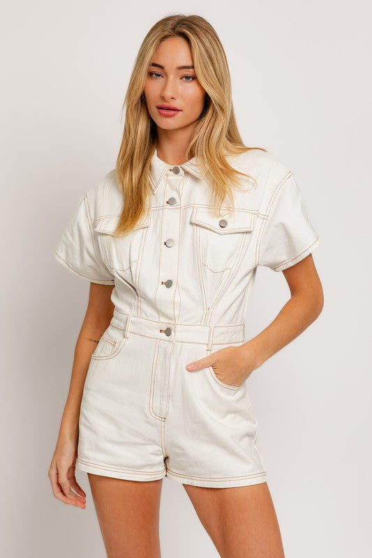 Short Sleeve Denim Romper - Next Pick Collection