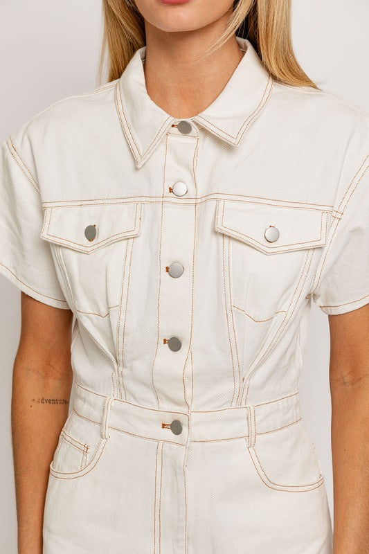 Short Sleeve Denim Romper - Next Pick Collection