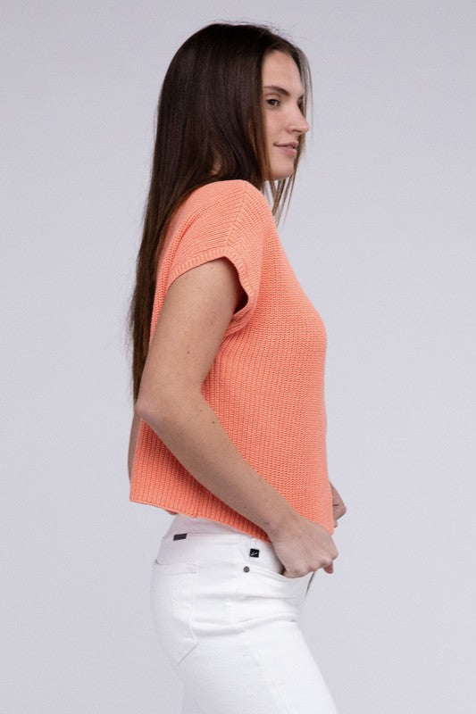 Mock Neck Short Sleeve Cropped Sweater - Next Pick Collection