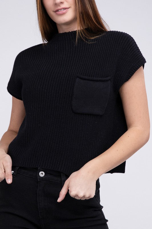 Mock Neck Short Sleeve Cropped Sweater - Next Pick Collection