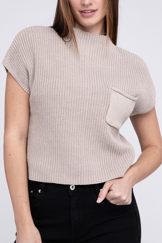 Mock Neck Short Sleeve Cropped Sweater - Next Pick Collection