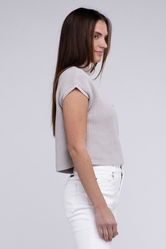 Mock Neck Short Sleeve Cropped Sweater - Next Pick Collection