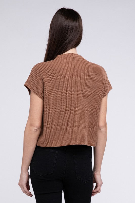 Mock Neck Short Sleeve Cropped Sweater - Next Pick Collection