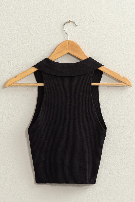 Sleeveless Collared Crop Knit Top - Next Pick Collection