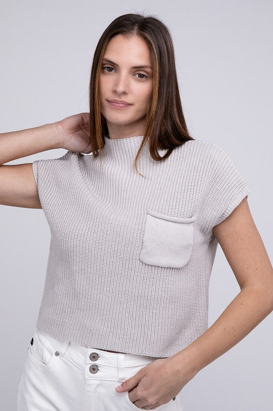 Mock Neck Short Sleeve Cropped Sweater - Next Pick Collection