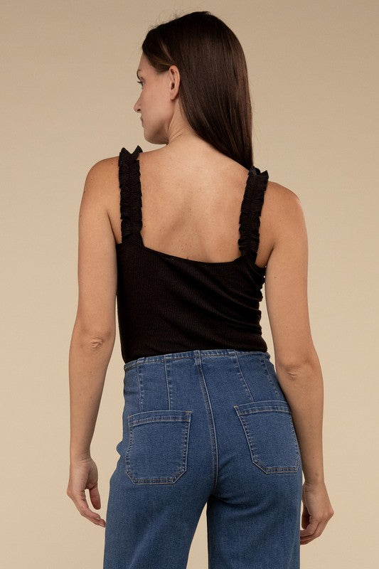 Ribbed Ruffle Strap Bodysuit - Next Pick Collection