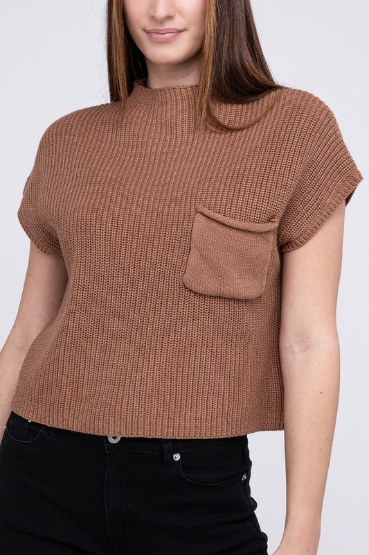 Mock Neck Short Sleeve Cropped Sweater - Next Pick Collection