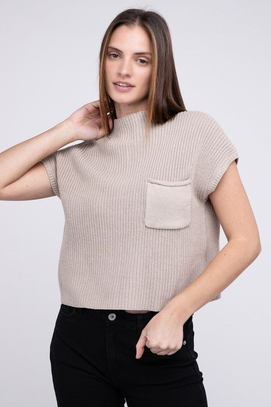 Mock Neck Short Sleeve Cropped Sweater - Next Pick Collection