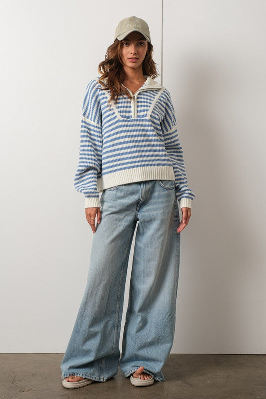 HALF-ZIP STRIPED SWEATER - Next Pick Collection