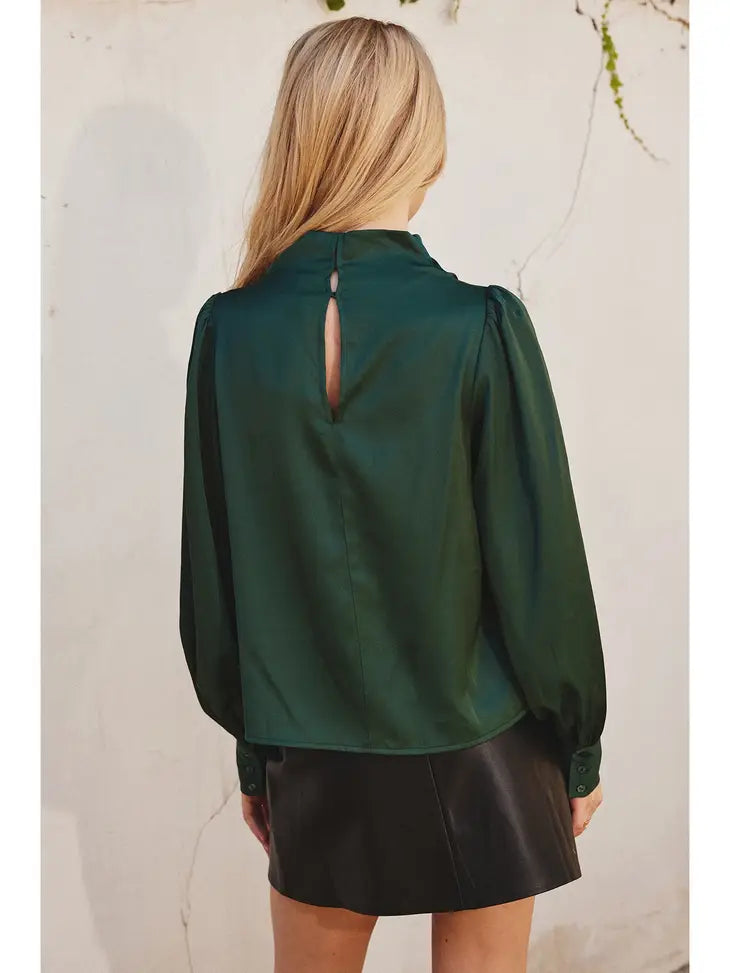 SATIN DRAPY MOCK NECK BLOUSE - Next Pick Collection