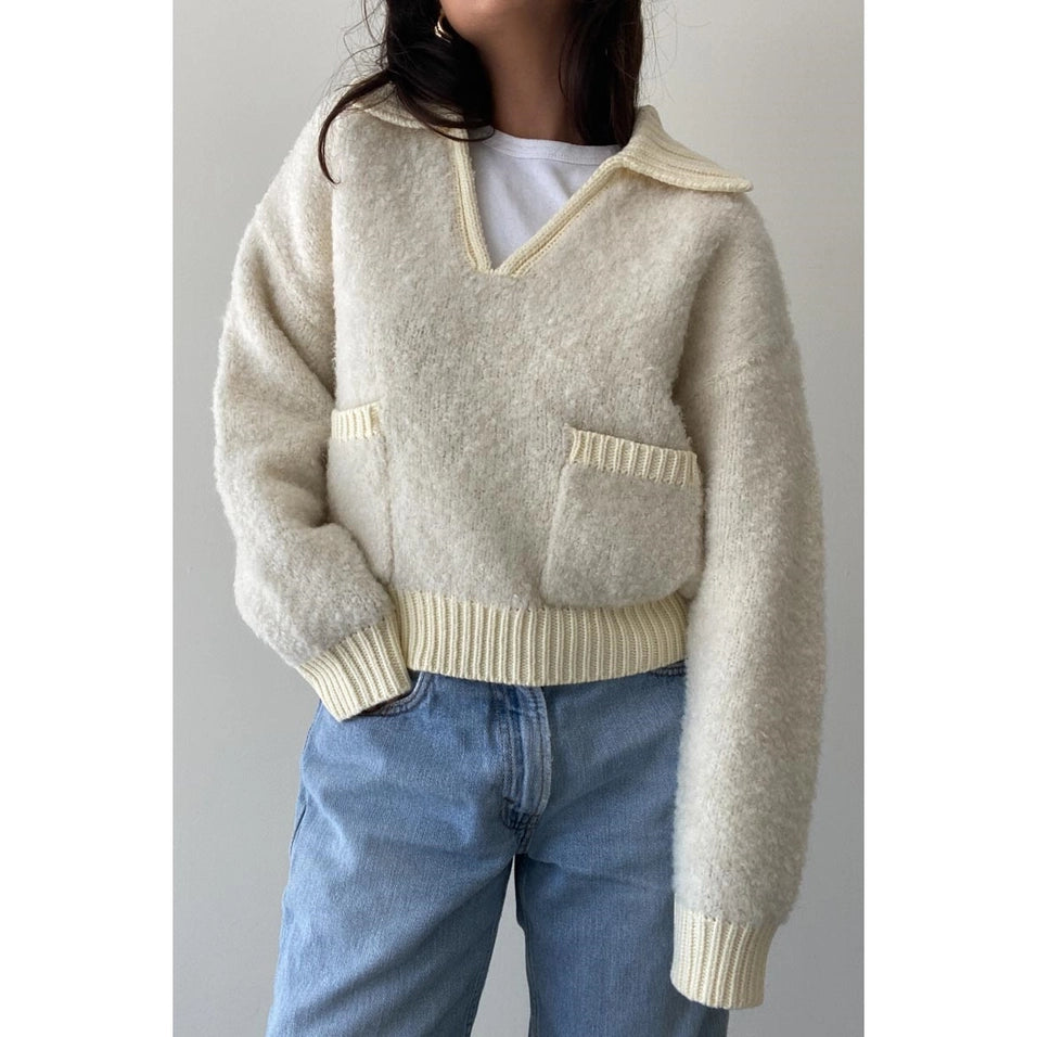 COLLARED BOUCLE SWEATER - Next Pick Collection