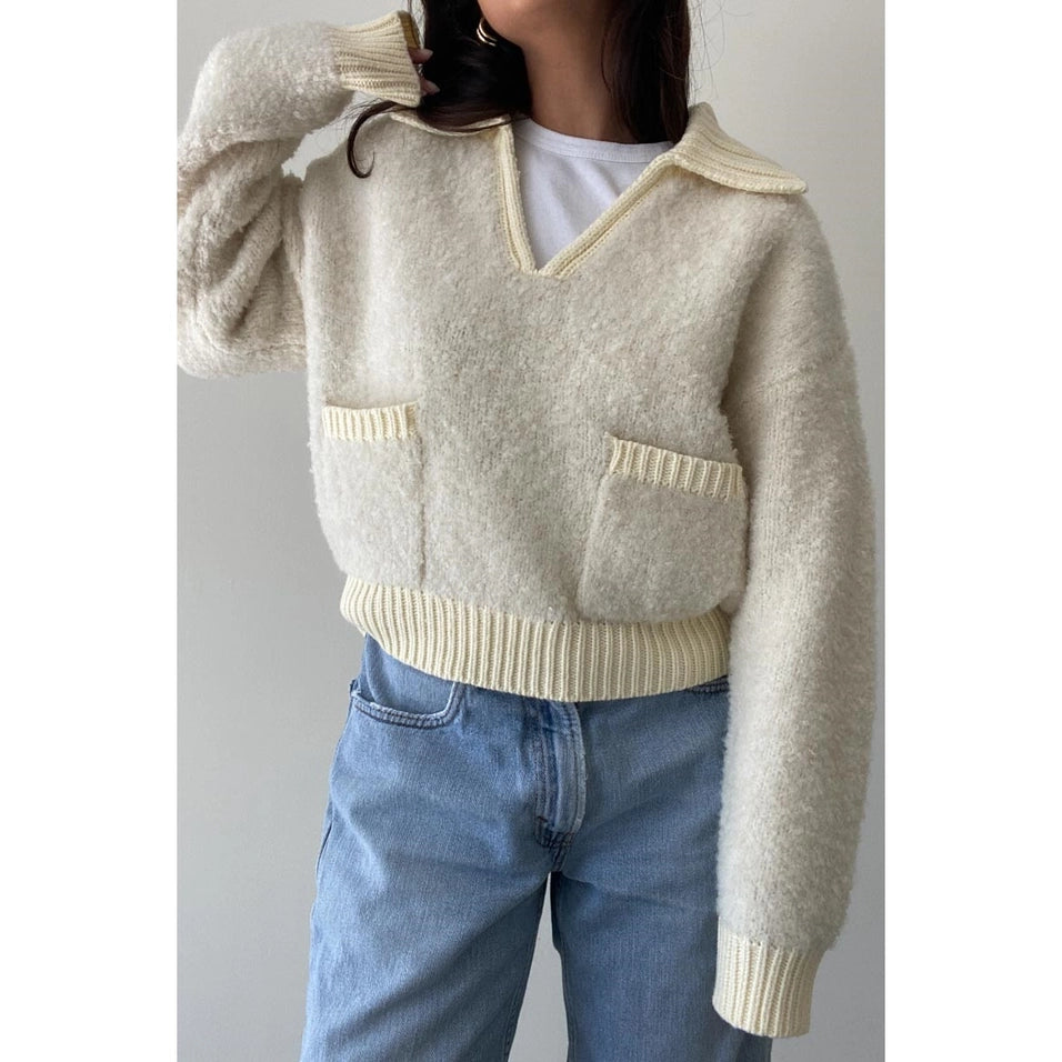 COLLARED BOUCLE SWEATER - Next Pick Collection