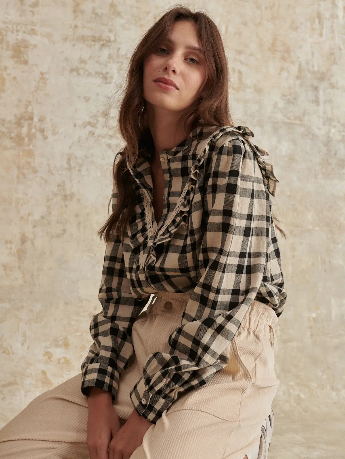 PEDRO LONG SLEEVE CHECKERED BLOUSE - Next Pick Collection