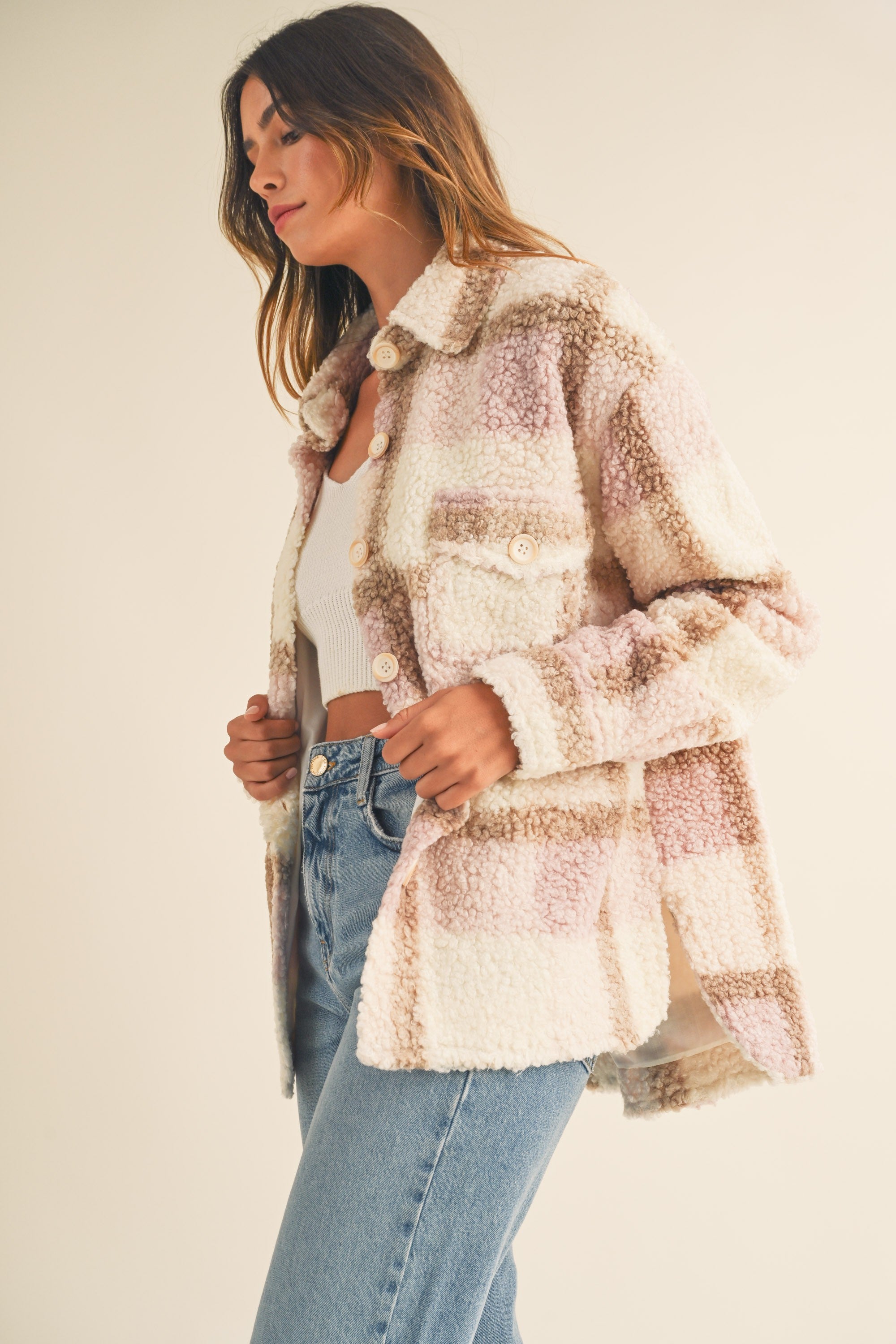 OVERSIZED PLAID TEDDY SHERPA SHACKET - Next Pick Collection