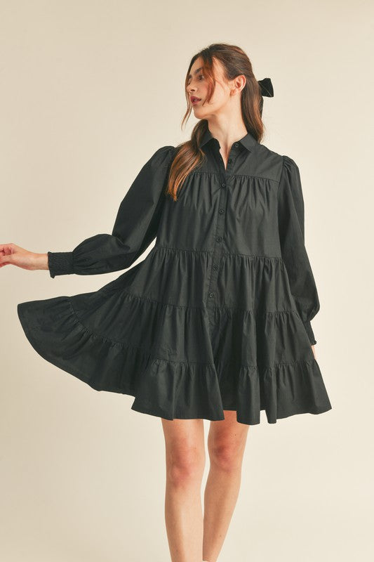 TIERED BUTTON DOWN MINI DRESS - Next Pick Collection