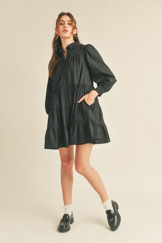 TIERED BUTTON DOWN MINI DRESS - Next Pick Collection