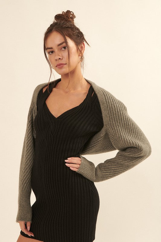 SOLID OPEN FRONT RIBBED KNIT SHRUG CARDIGAN - Next Pick Collection