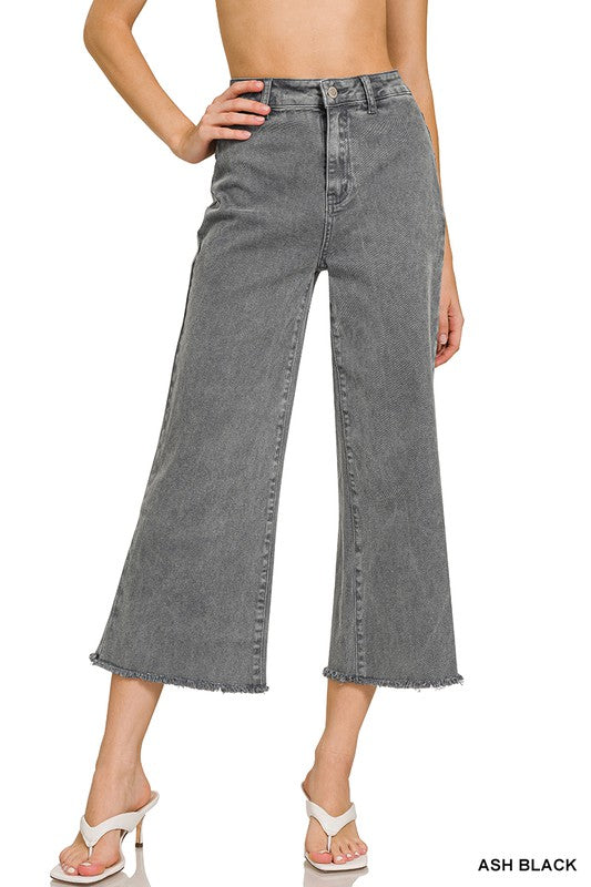 ACID WASHED HIGH WAIST FRAYED HEM STRAIGHT PANTS - Next Pick Collection