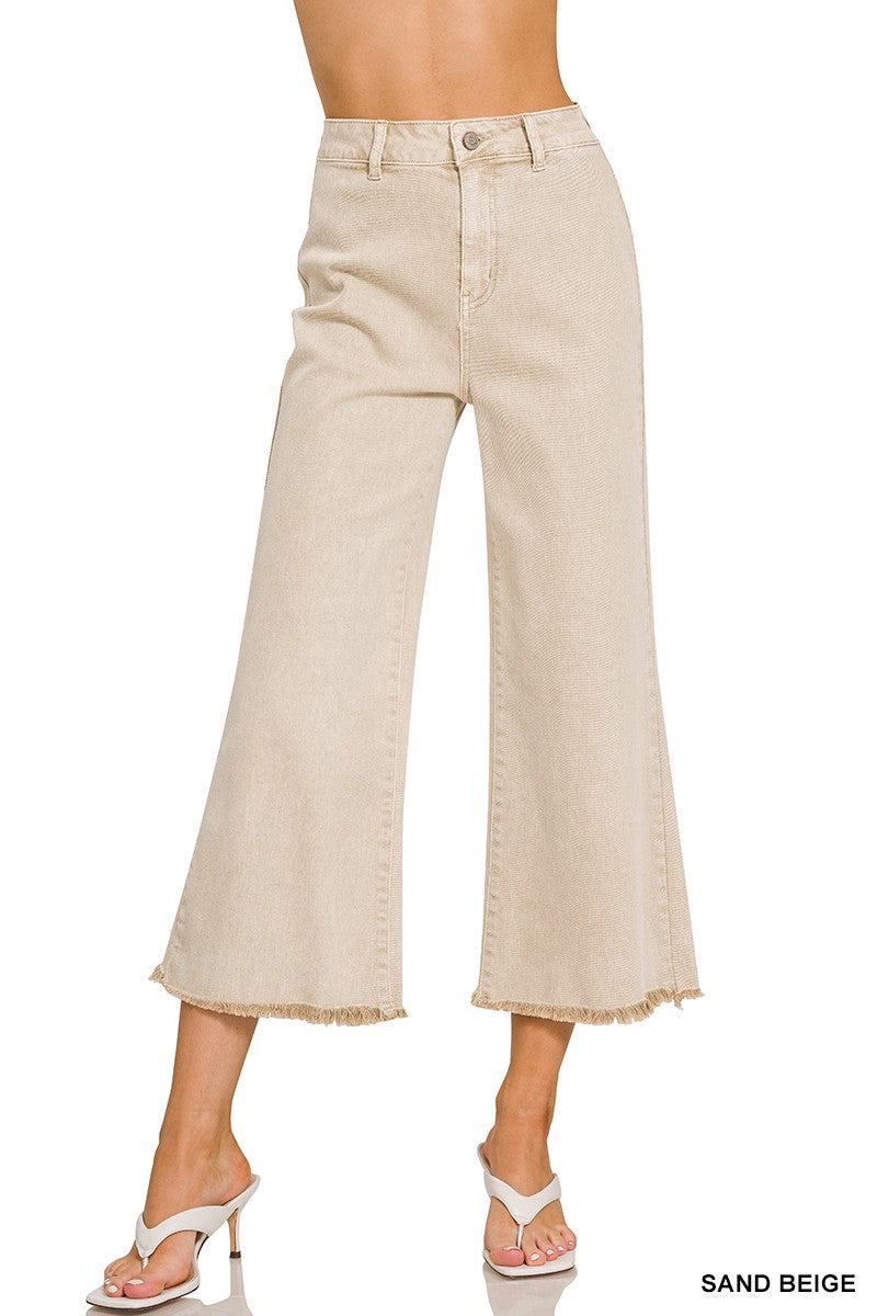 ACID WASHED HIGH WAIST FRAYED HEM STRAIGHT PANTS - Next Pick Collection