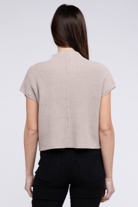 Mock Neck Short Sleeve Cropped Sweater - Next Pick Collection