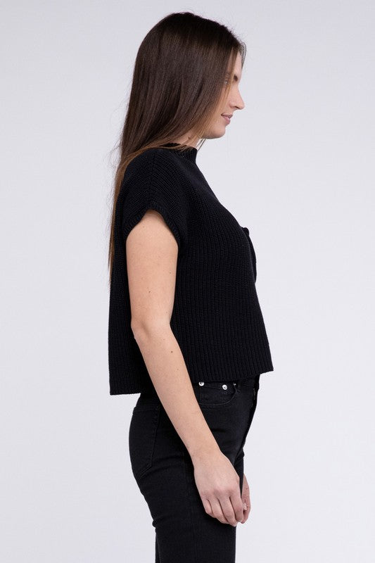 Mock Neck Short Sleeve Cropped Sweater - Next Pick Collection