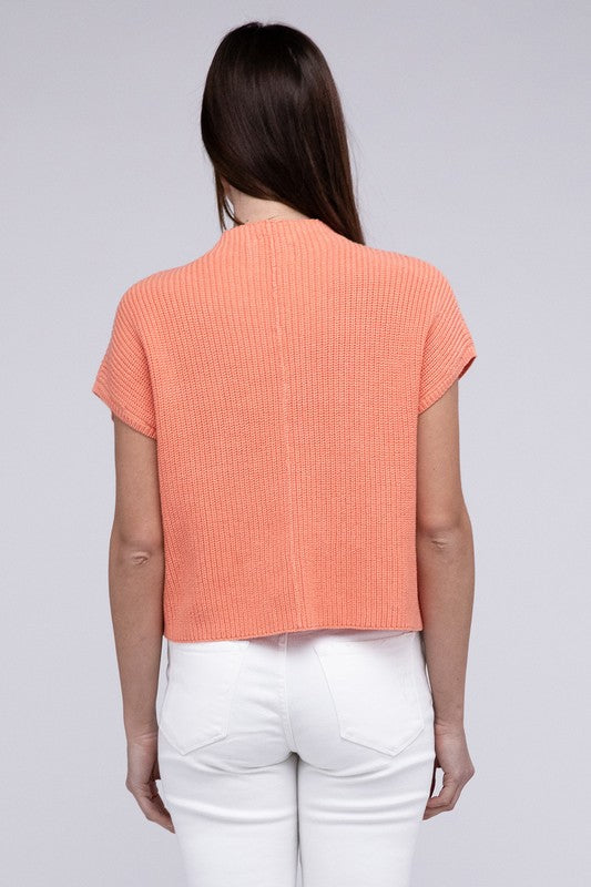 Mock Neck Short Sleeve Cropped Sweater - Next Pick Collection